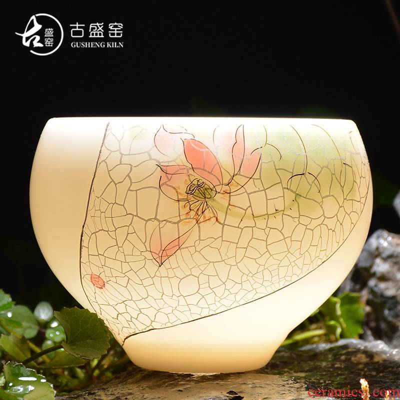 Ancient sheng up manual tasted silver gilding hand - made sample tea cup hat to the new lotus cup run of mine ore suet white jade ivory porcelain cup