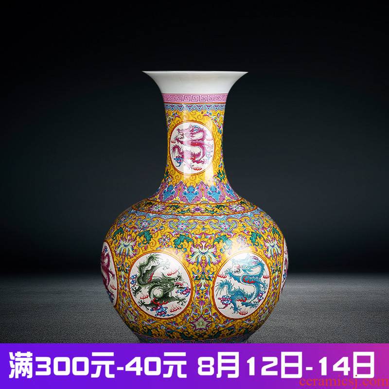 Jingdezhen ceramics vase imitation qianlong enamel see colour yellow color same Angle of the sitting room adornment what furnishing articles