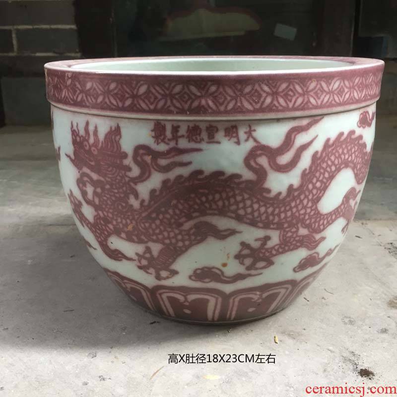 Jingdezhen dragon red light red writing brush washer archaize porcelain porcelain small tank of water cylinder 2030 cm diameter writing brush washer