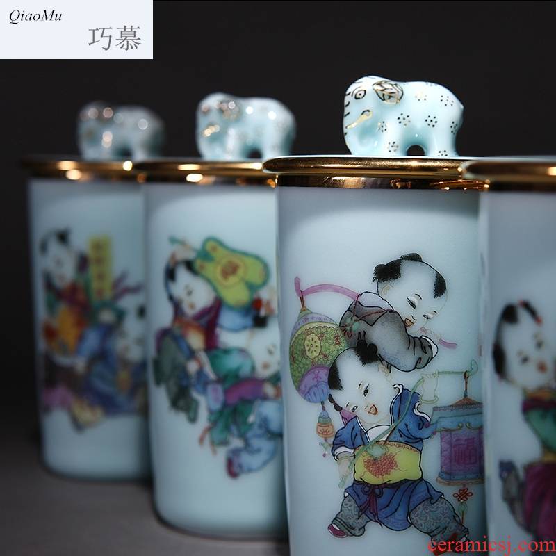 Qiao mu office tea jingdezhen ceramic tea set household with cover cup longquan celadon single CPU