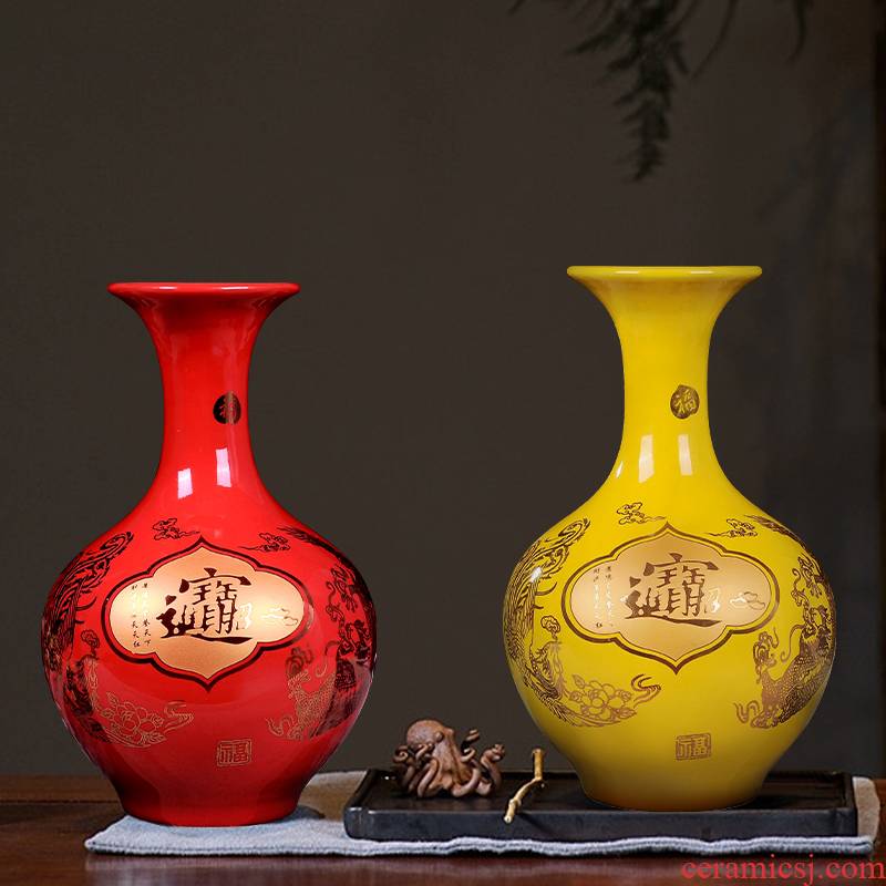 Jingdezhen ceramics vase Chinese home furnishing articles of Chinese flower arranging rich ancient frame sitting room wine red ornaments