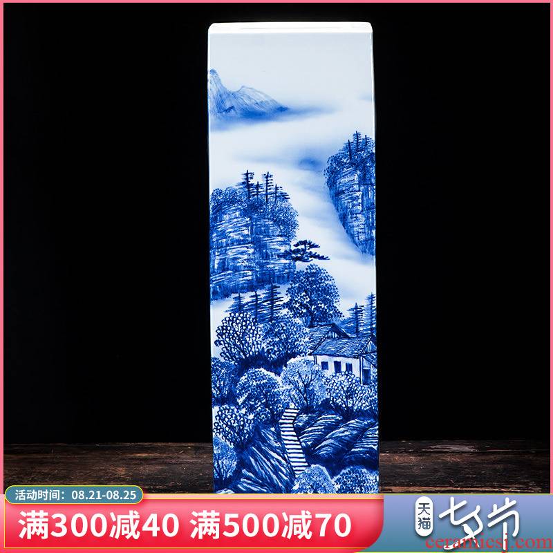 Hand draw the miao customs mesa square vase of blue and white porcelain of jingdezhen ceramics receive furnishing articles study calligraphy and painting