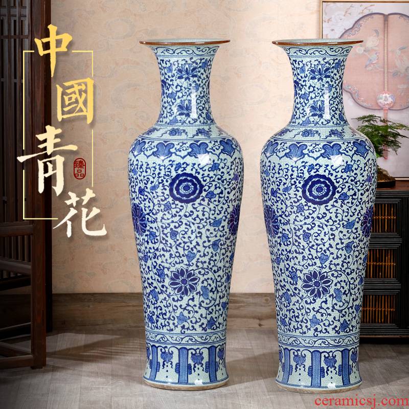 Jingdezhen ceramics antique hand - made ground of blue and white porcelain vase Chinese style living room TV ark hotel furnishing articles