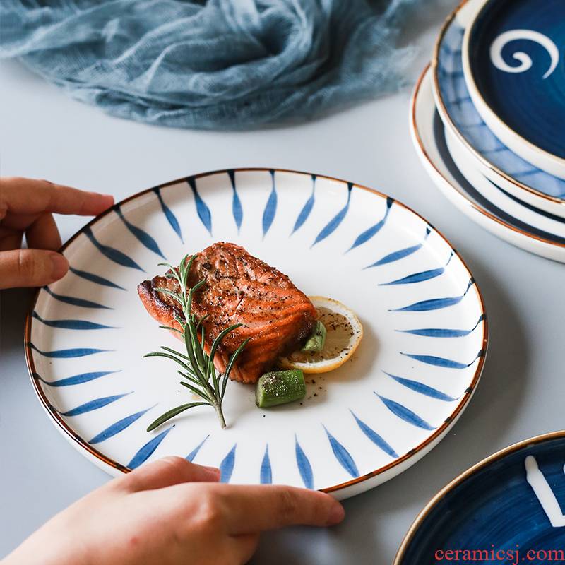 Hand - made ceramic creative steak dish network red sun type western art household food dish plate disc plate