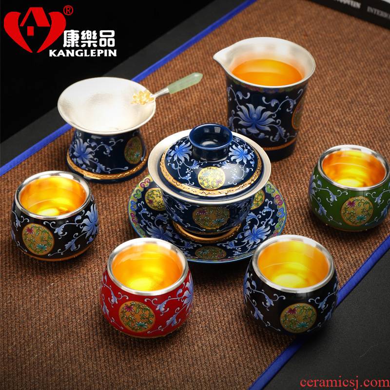 Recreational taste pure manual silvering porcelain cups silvering sterling silver cup tea filter tureen tea kungfu 8 into the cups