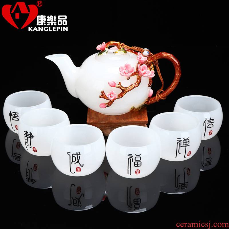 Recreational product household white jade porcelain tea cups filter manual colored enamel teapot kung fu tea glass gift set