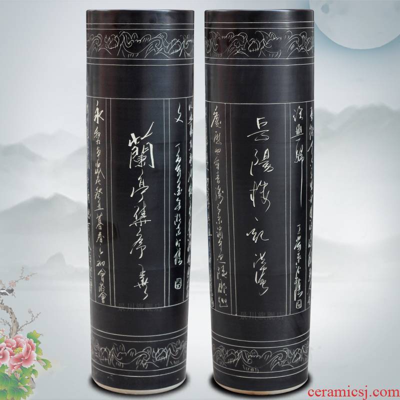 Carved poems of large ceramic vases, jingdezhen home sitting room hotel study Chinese office furnishing articles