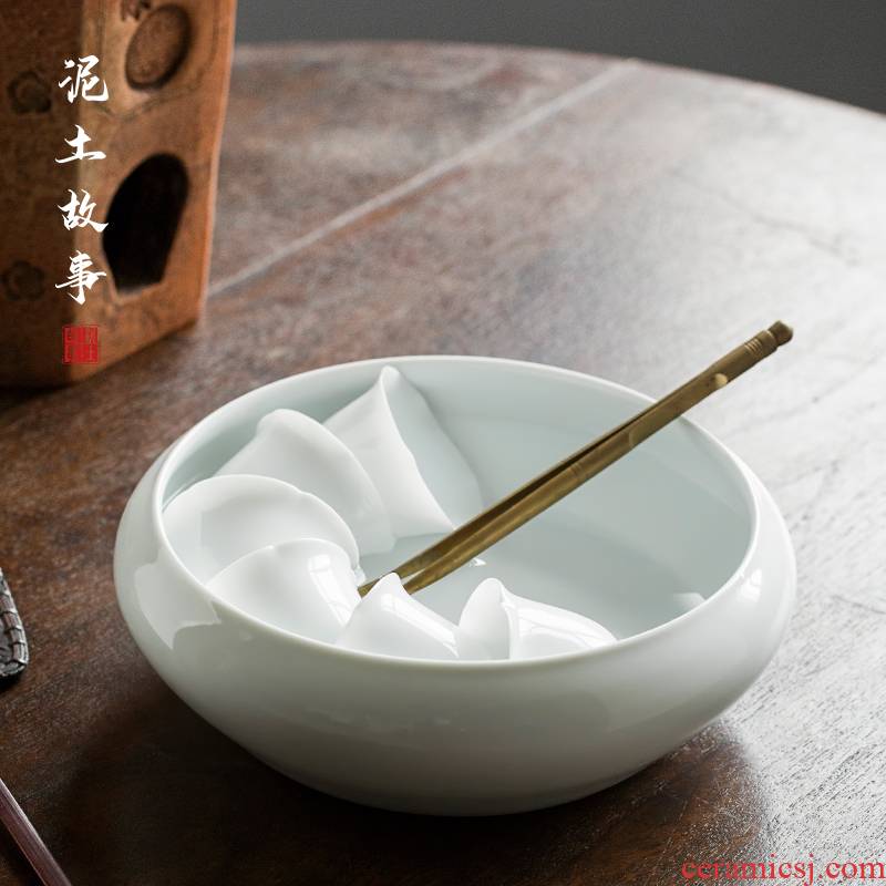 Japanese tea to wash large kung fu tea accessories sweet white ceramic wash white porcelain bowl with water, after the built in hot water cylinder