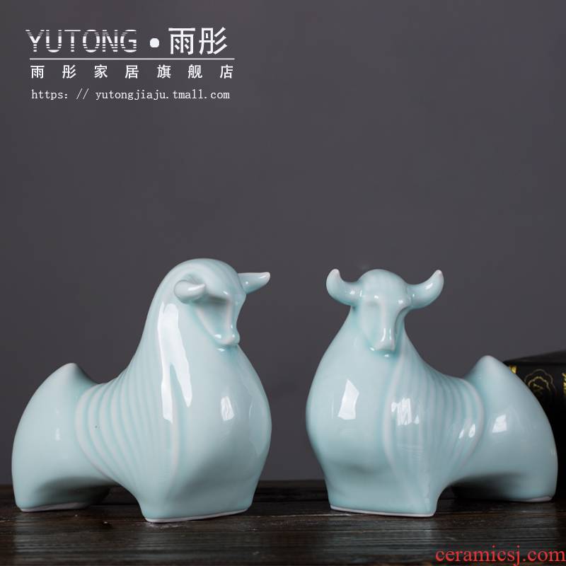 Jingdezhen ceramic cow furnishing articles celadon home sitting room ark adornment handicraft gift