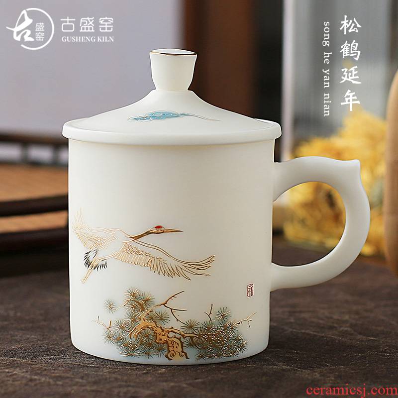 Ancient sheng manual white porcelain up boss make tea cups with cover filter suet jade office cup glass ceramic individuals