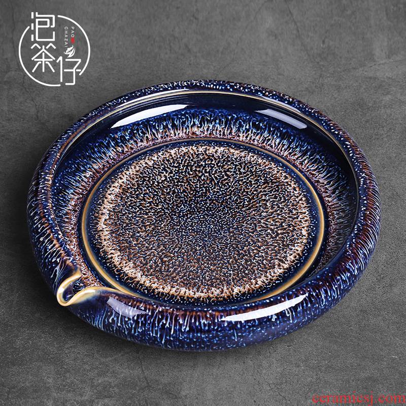 Bearing plate of a pot of tea seed obsidian turn round pot ceramic dry table storage Japanese retro pot Bearing pad tea water