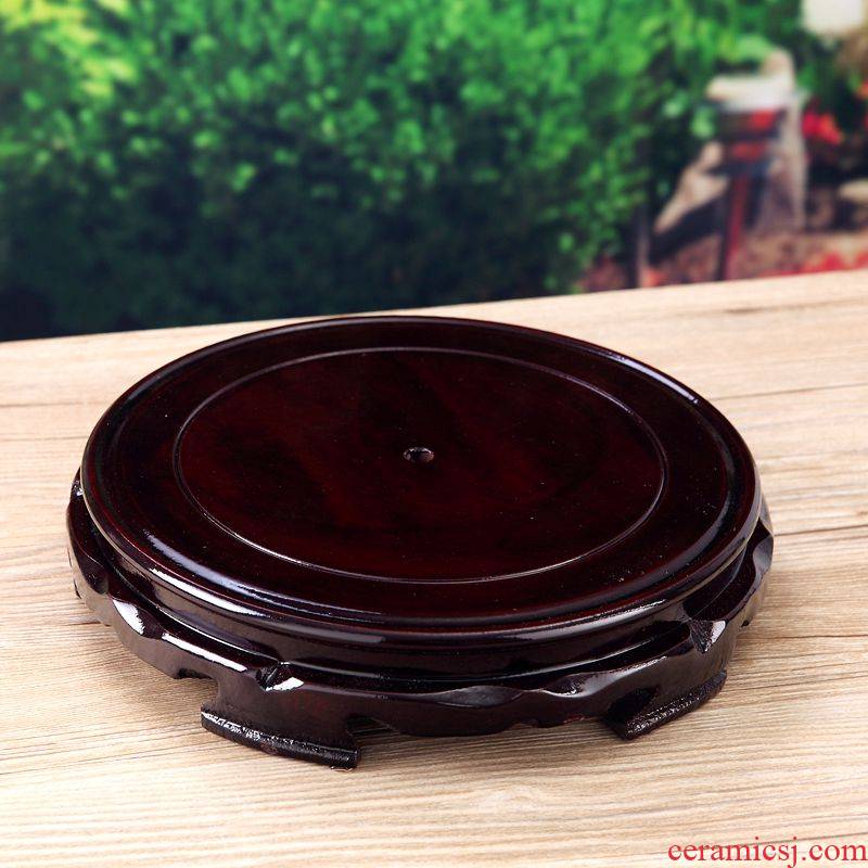 G2 round wooden ceramic teapot flowerpot vase base of Buddha rock solid wood, furnishing articles, wooden bottom tank
