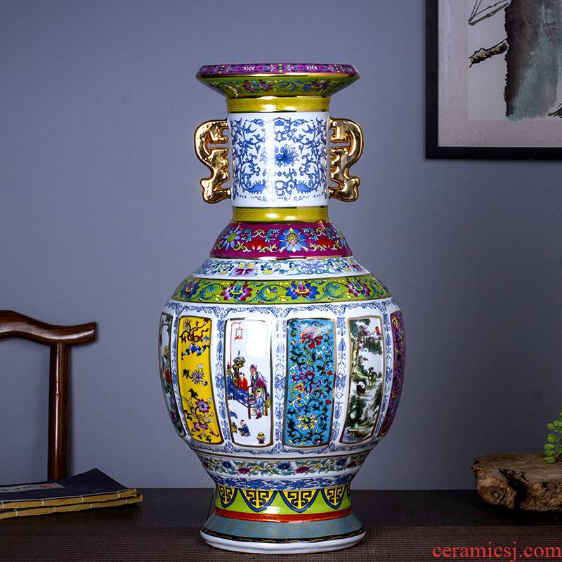 Jingdezhen porcelain in qianlong ears king porcelain paint painting of flowers and big vase sitting room adornment is placed