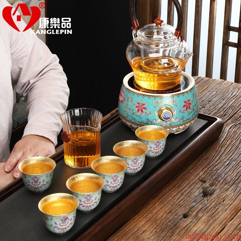 Recreational product electric TaoLu kung fu tea set tea stove ceramic gold colored enamel mini boiled tea cups of a complete set of the home