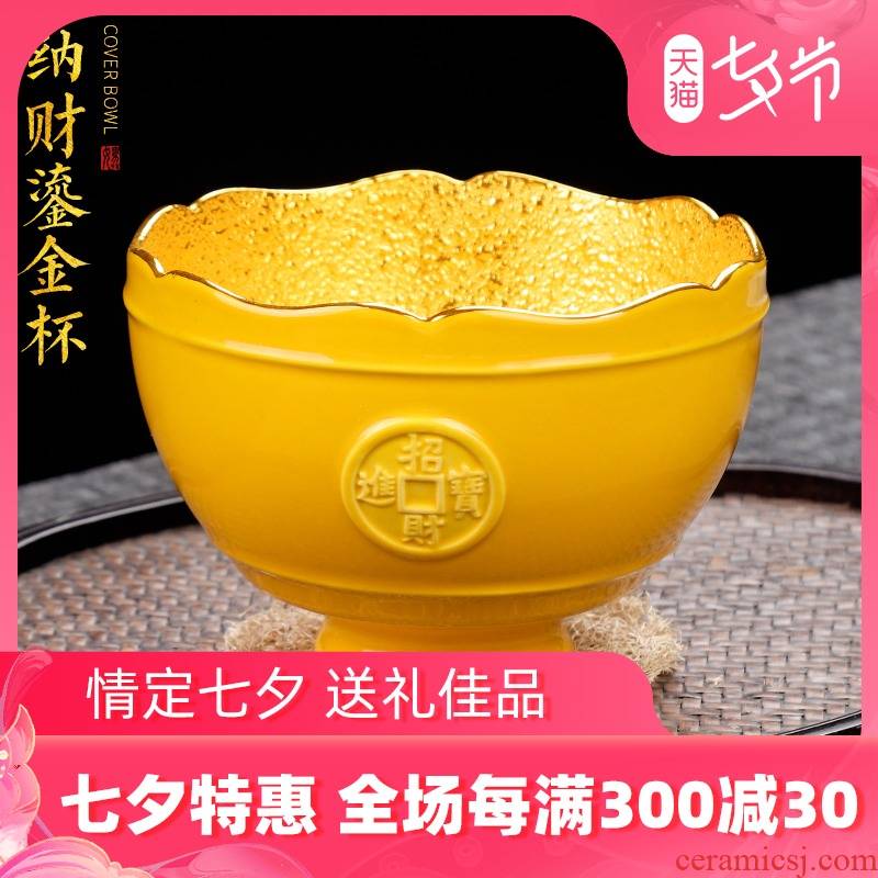 Artisan fairy gold master cup single cup pure manual household ceramic cups kung fu tea tea service idea, sample tea cup