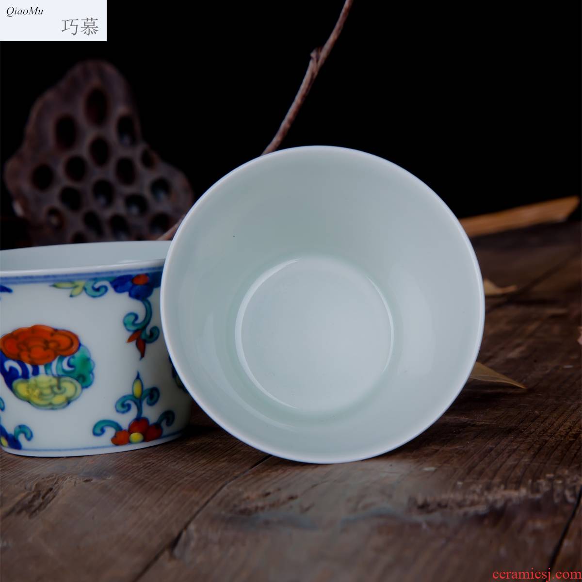 Qiao mu in color bucket cylinder cup chicken jingdezhen hand - made manual archaize ceramic tea cups
