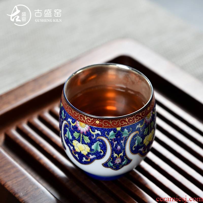 Ancient sheng up tasted silver gilding ceramic colored enamel coppering. As the sample tea cup silver cup master cup perfectly playable cup kung fu tea cup