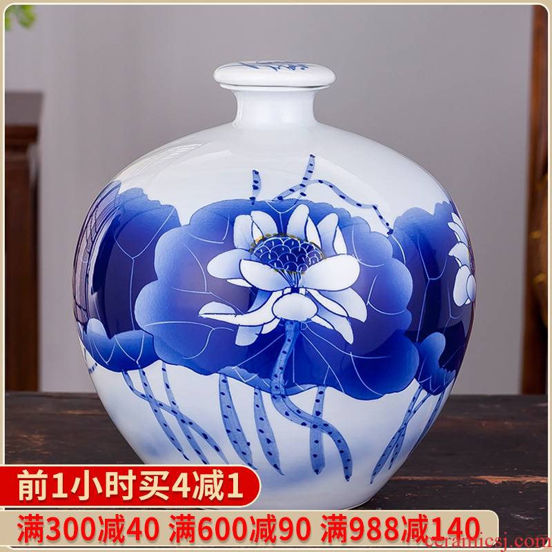 The Master of jingdezhen famous blue and white ten catties outfit Wu Wenhan hand - made ceramic terms bottle 10 jins jars jugs seal