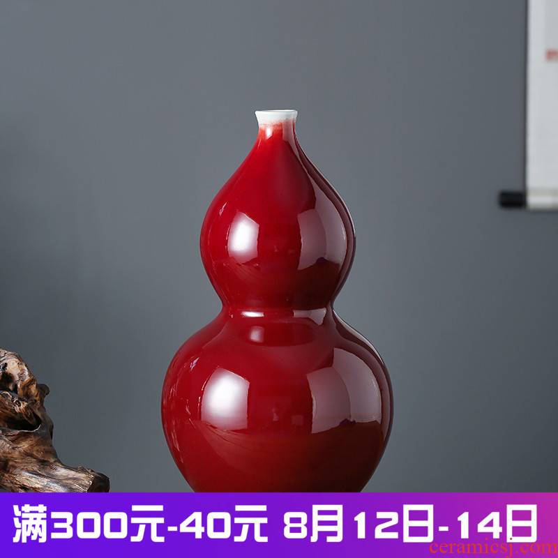 Jingdezhen ceramics new Chinese style ruby red glaze desktop gourd vase furnishing articles sitting room adornment hotel opening gifts