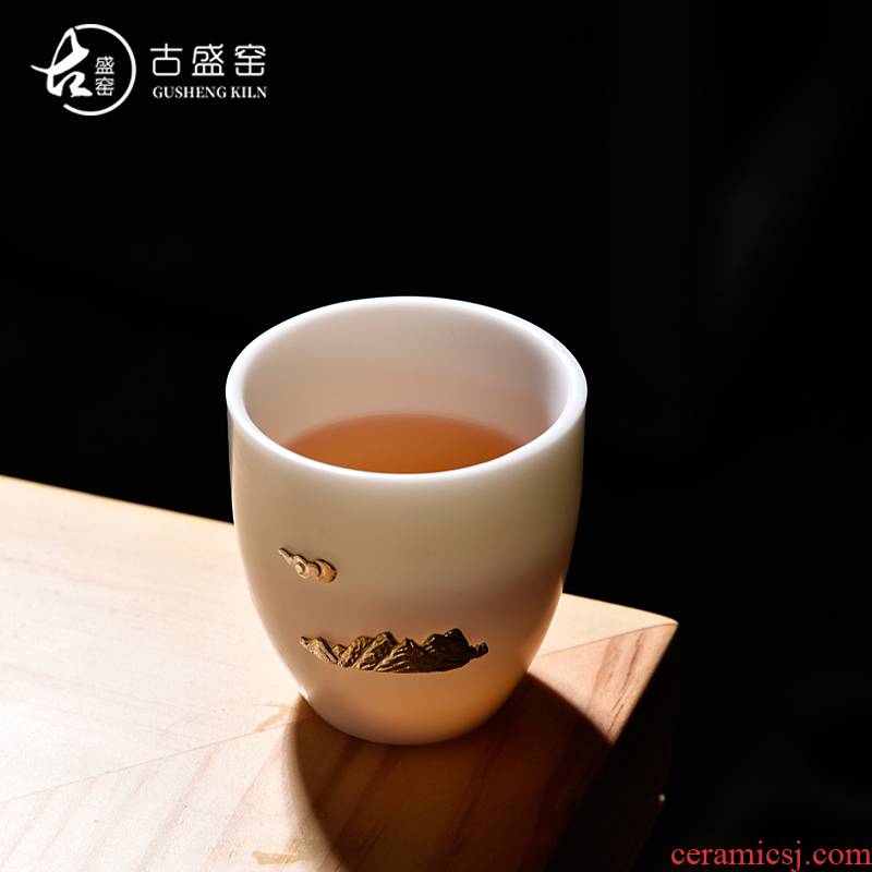 Ancient sheng up new dragonfly porcelain white porcelain inlay silver cup kaolin jade inlay sample tea cup master cup single CPU