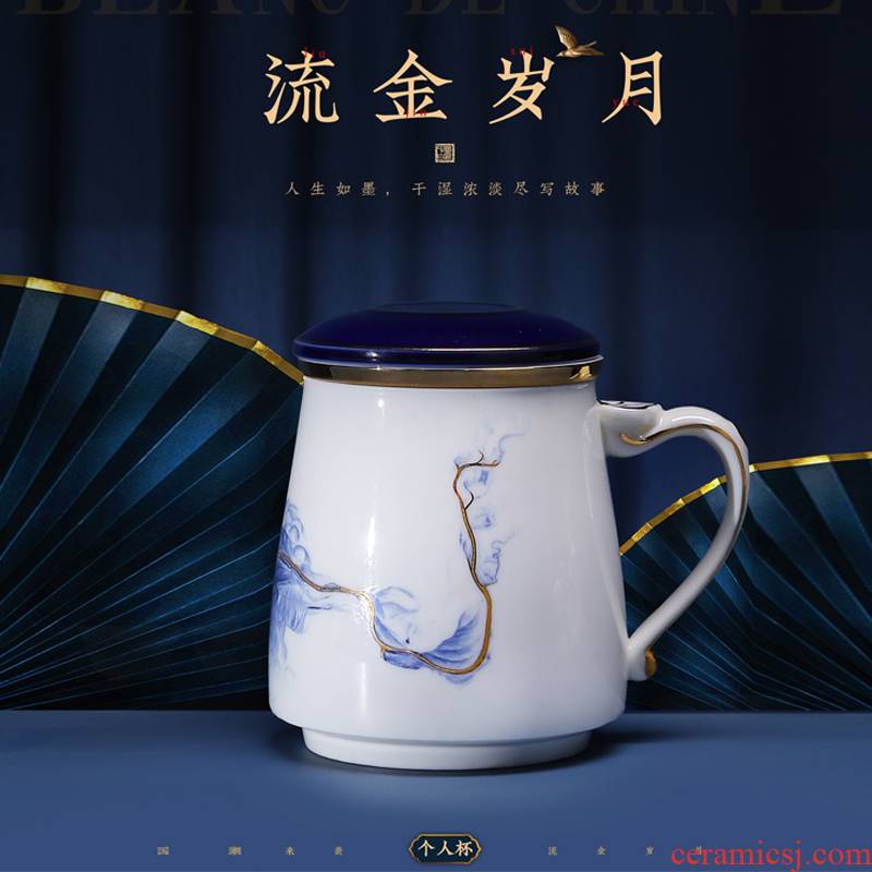 . Poly real scene dehua white porcelain cup with cover filter ceramic tea cup office personal cup group customization