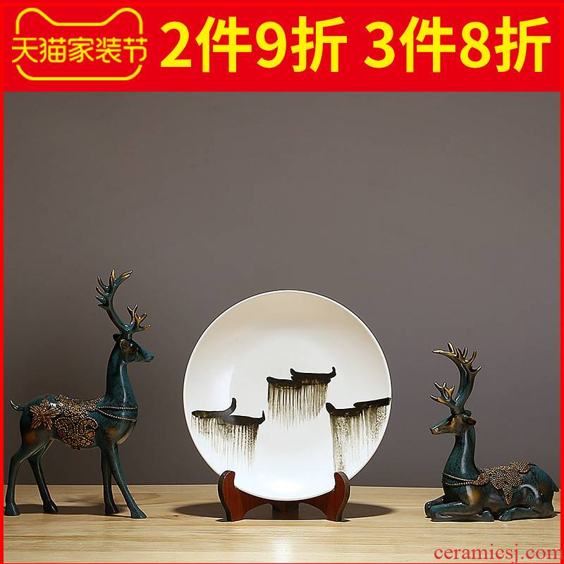 Jingdezhen ceramic plate furnishing articles wine ark, adornment of Chinese style household crafts sitting room porch swing plate of TV ark