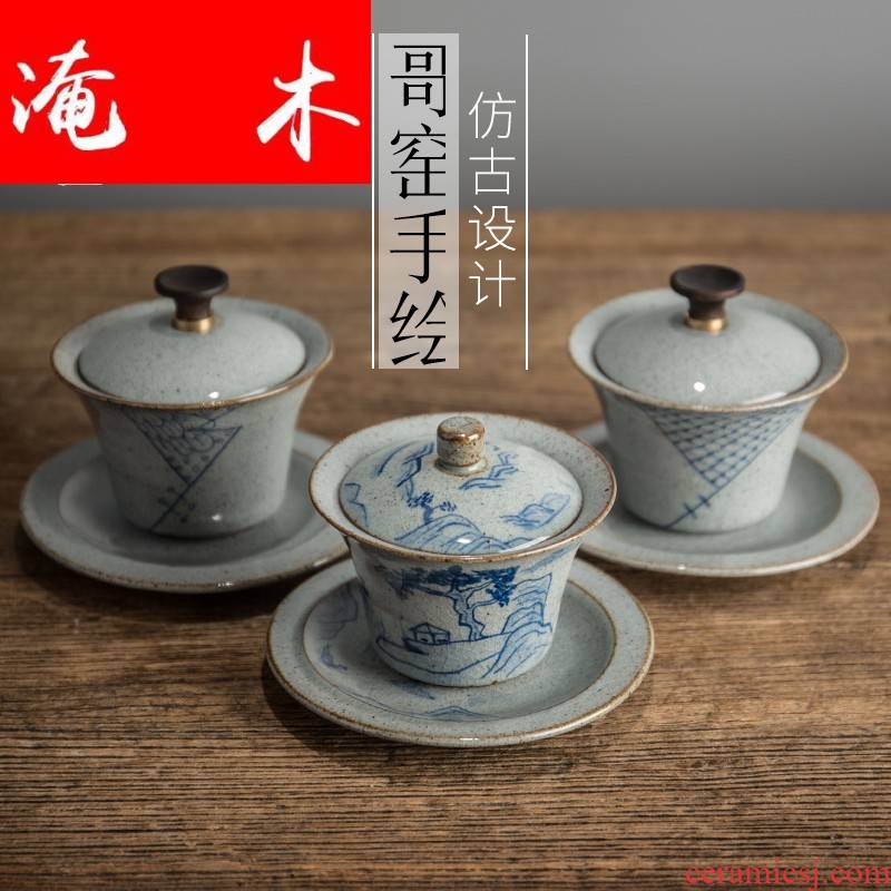 Submerged wood landscape ceramic tureen tea cup size retro jingdezhen hand - made three bowl kung fu tea set