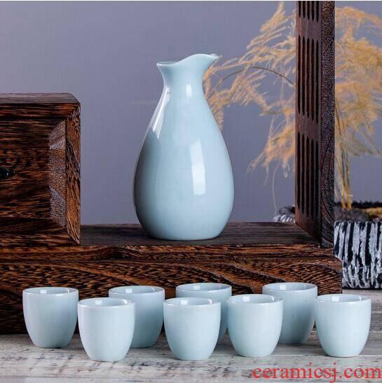 Jingdezhen celadon white wine wine wine wine points suit small a small handleless wine cup a pot of 8 cups of wine bottle glass