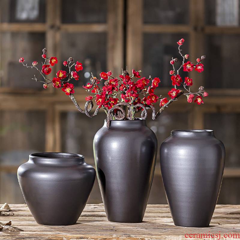 New Chinese style ceramic vase furnishing articles dried flowers, flower arrangement, black flower implement the sitting room porch TV ark, household soft adornment
