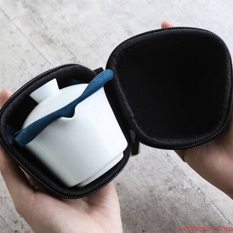 Small poly real view jingdezhen blue expressions using blue edge thin body white porcelain craft tureen travel set of equipping carry - on bag can be customized