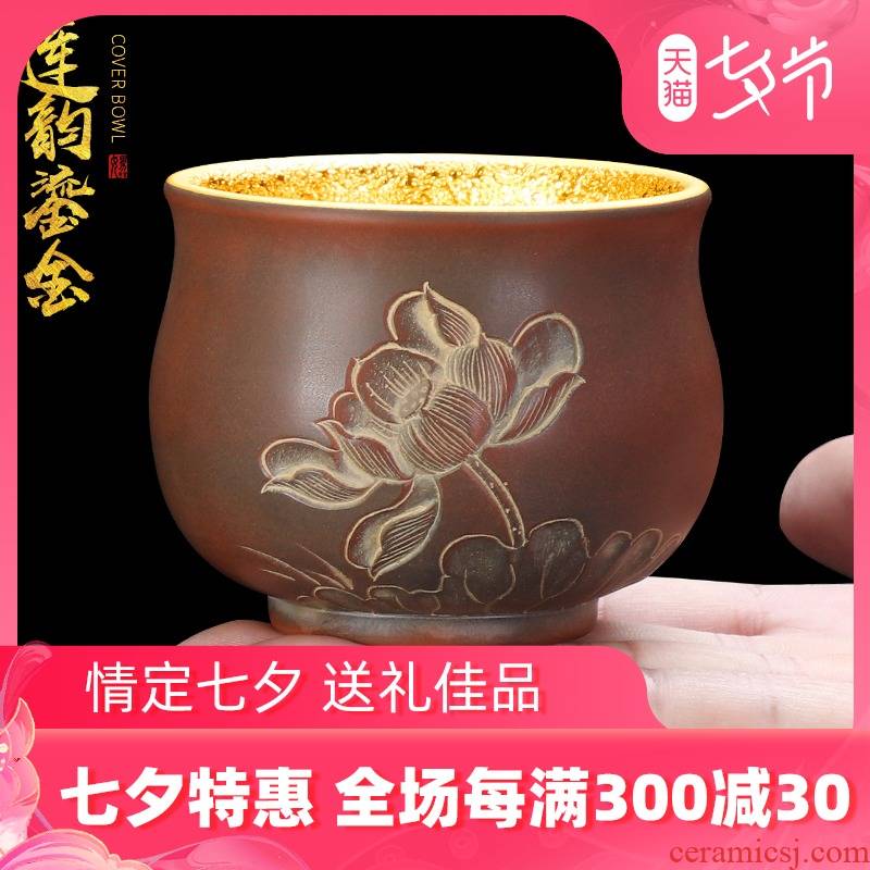 Artisan fairy yixing gold violet arenaceous glass ceramic household restoring ancient ways is pure manual kung fu tea set large master cup single CPU