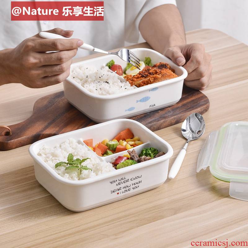 The Heat - resistant ceramic le buckle, all around lunch box, lunch box, lunch box 3 student fresh bowl with cover sealing box of microwave oven