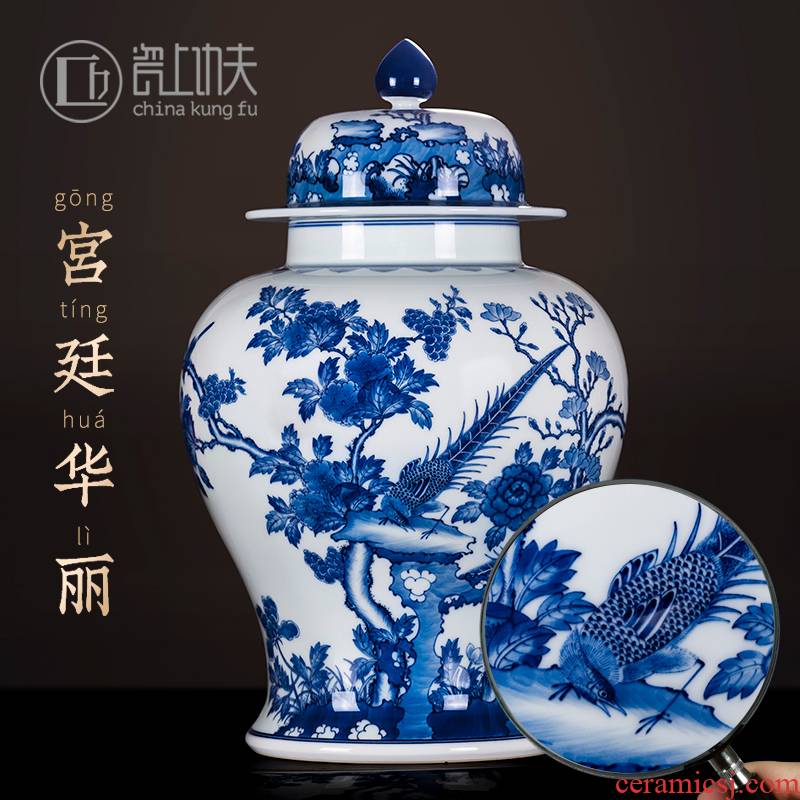 Jingdezhen ceramic bottle of blue and white flower on general porcelain jar of antique vase sitting room screen furnishing articles large storage tank