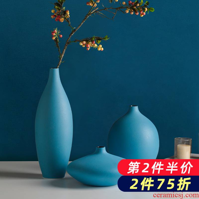 Nordic ceramic creative blue vase wind dried flowers flower arrangement furnishing articles I and contracted household living room table decorations