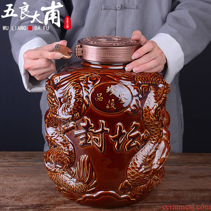 Archaize ceramic wine jars home 10 jins 20 jins to seal it jingdezhen creative furnishing articles aged wine bottles
