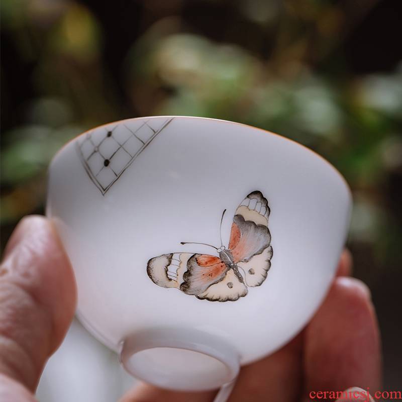 Jingdezhen master cup of pure hand - made single CPU checking sample tea cup white porcelain tea cups a single large household