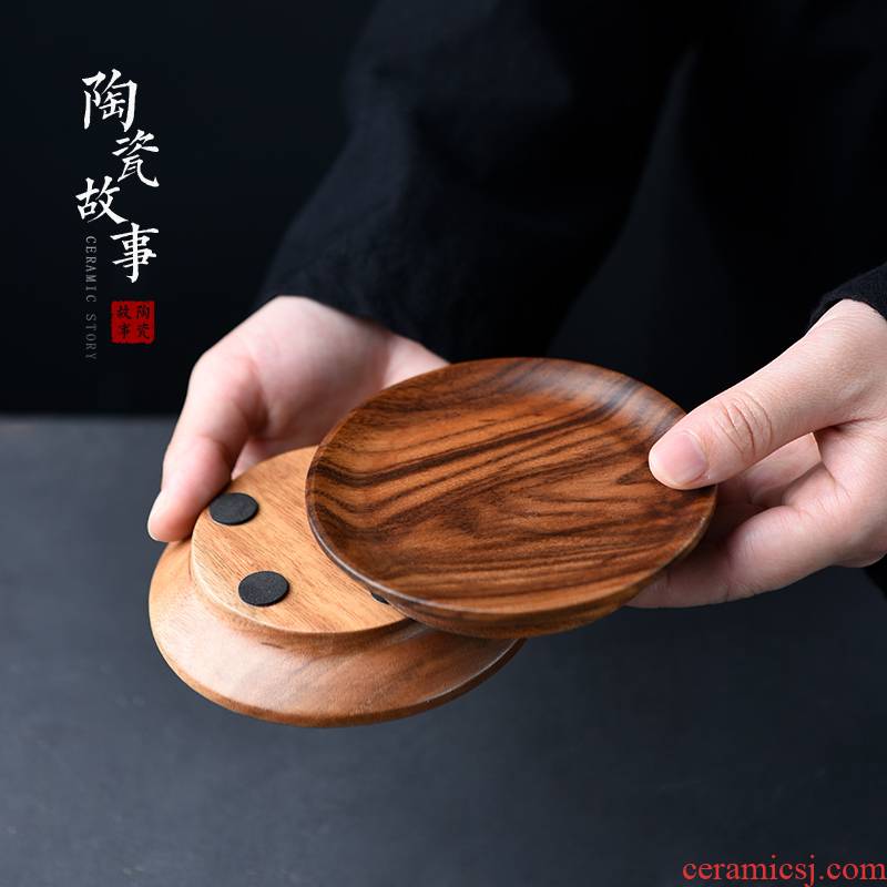 Ceramic story real wood coasters pot pad manual cup insulation pad tea utensils kung fu tea accessories