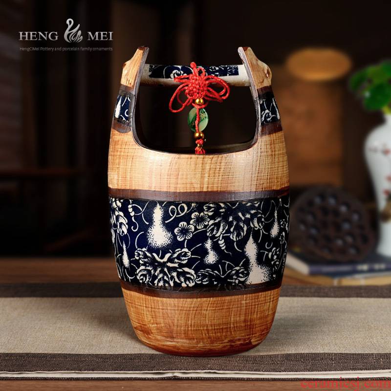 Furnishing articles of vintage wine little sitting room decoration home decoration ceramic bucket unpainted clay idol flower implement hydroponic flower Furnishing articles