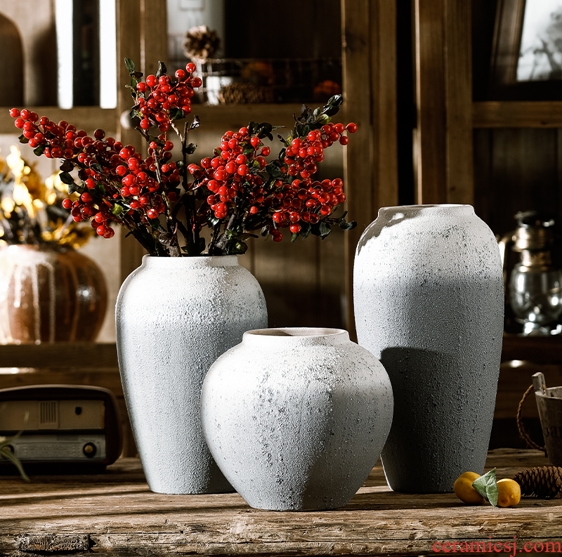 Creative jingdezhen ceramic vase furnishing articles home sitting room simulation flower flower retro coarse pottery desktop decoration