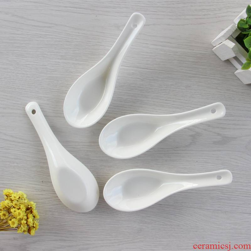 View the best 【 】 ten pens, deep bottom of large capacity flat white ceramic spoon household spoons ipads China small hotel
