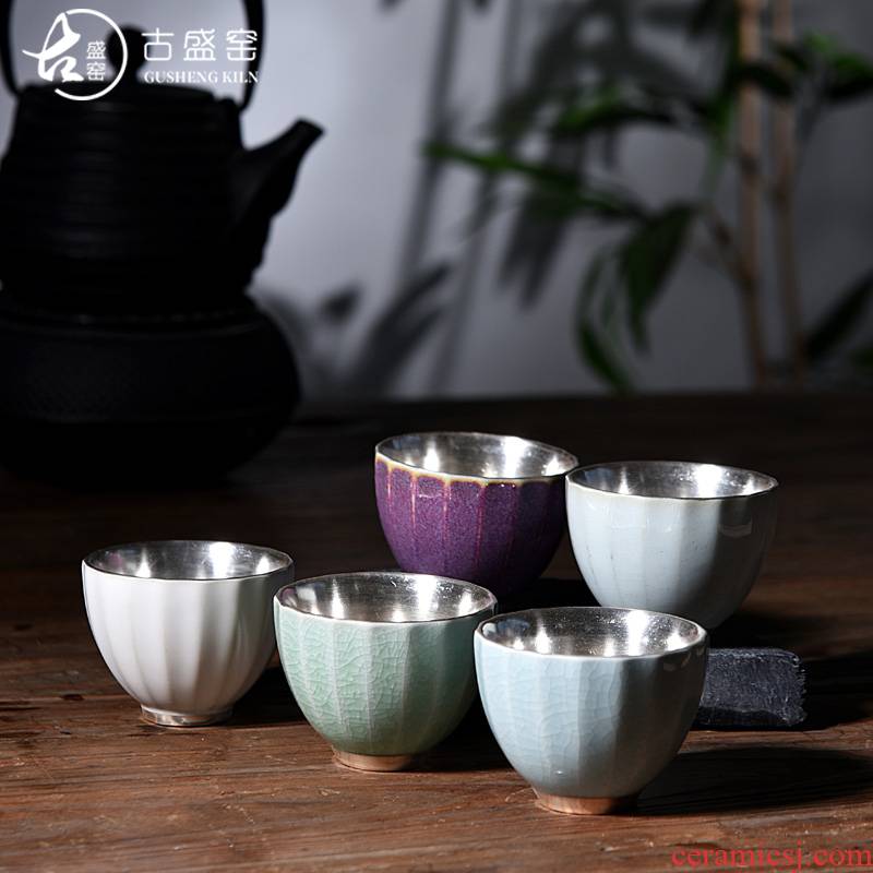 Ancient sheng up new one silver brother master cup your up up ceramic sample tea cup five Ancient jun coppering. As silver cup