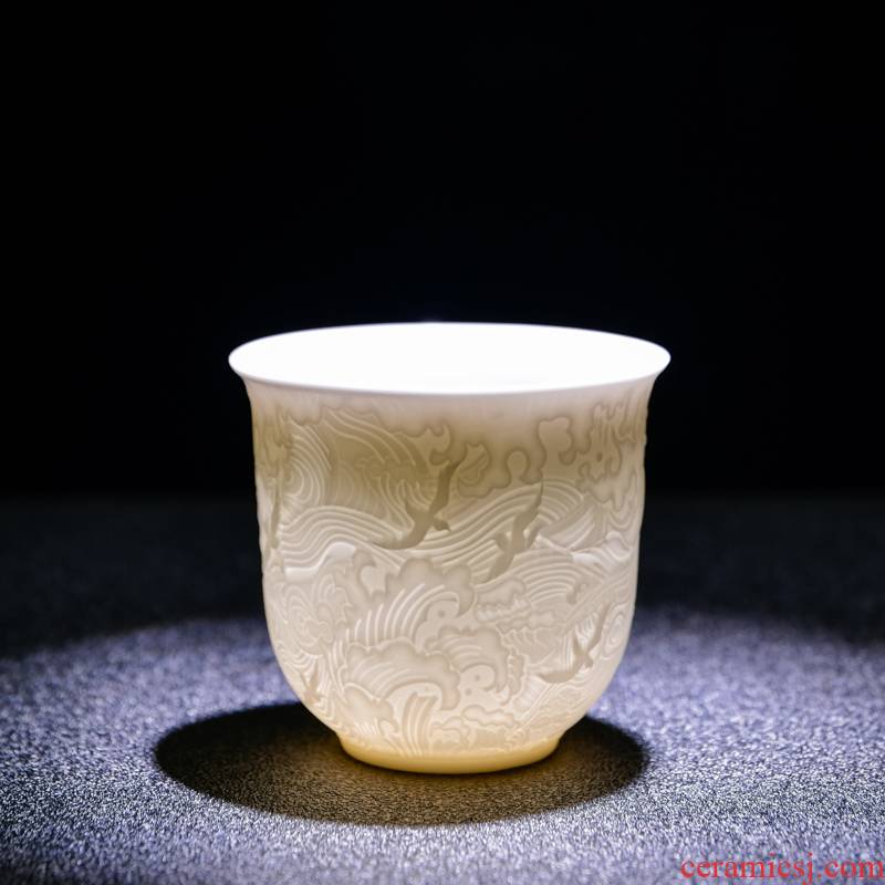 Biscuit firing porcelain teacup suet white jade porcelain from lard white master cup China ceramic kung fu tea sample tea cup
