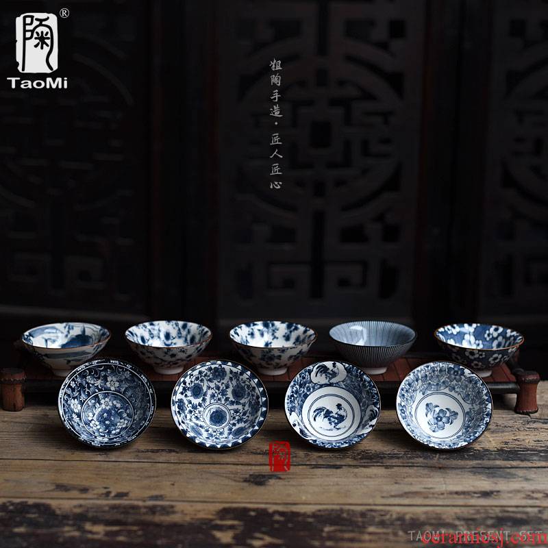 Poly real scene blue and white porcelain ceramic tea cup hand - made kung fu tea tea set, sample tea cup hat to cup the master cup single CPU