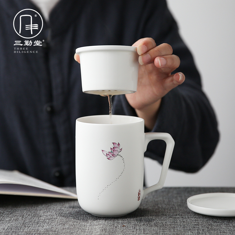 Three frequently hall, pure hand - made ceramic cups with filter with cover S61050 office cup tea cup tea separation