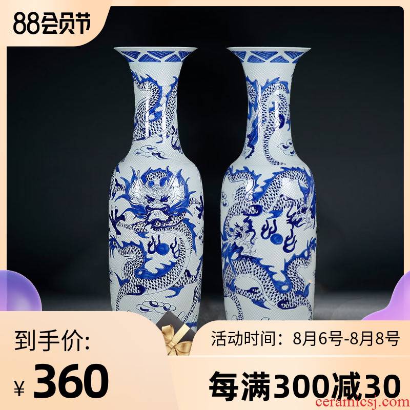 Jingdezhen ceramics of large blue and white porcelain vase carved dragon sitting room adornment is placed hotel opening gifts