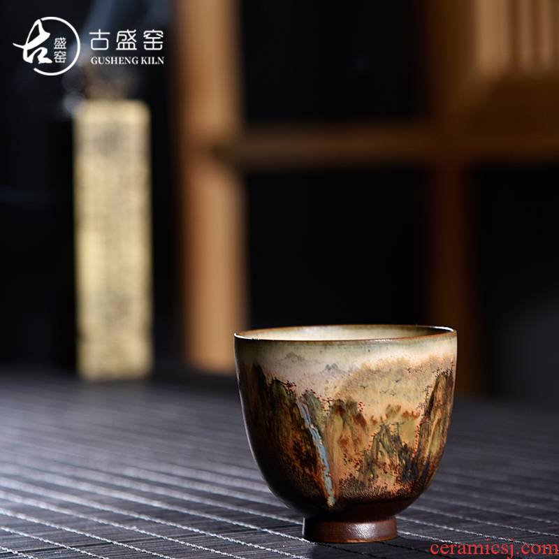Ancient sheng up new gift boxes chai up change master sample tea cup cup single CPU full manual hand - made ceramic landscapes