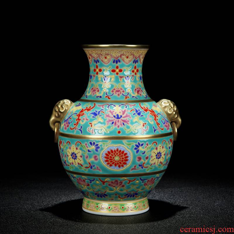 Jingdezhen hand colored enamel vase imitation the qing emperor kangxi gold flower grain like ear ring bottle
