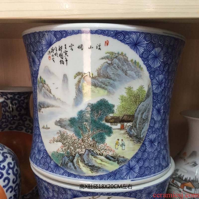Jingdezhen hand - made China landscape brush pot gift porcelain brush pot identifiers dress brush pot scenery landscape culture