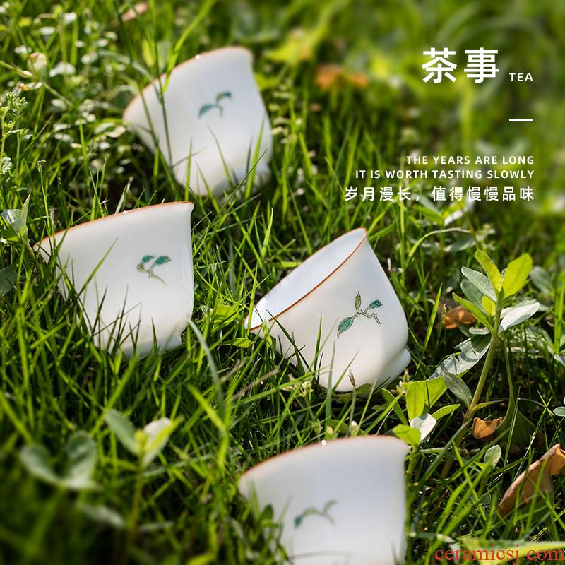 Guest a cup of cup 4 a pastel hand - made kung fu tea cups sample tea cup thin foetus poly real incense of jingdezhen tea service