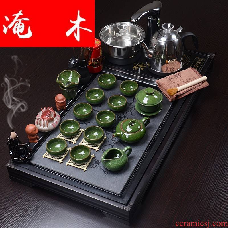 Submerged wood business needs solid wood and plate of purple sand ground kung fu tea set four one automatic sheung shui
